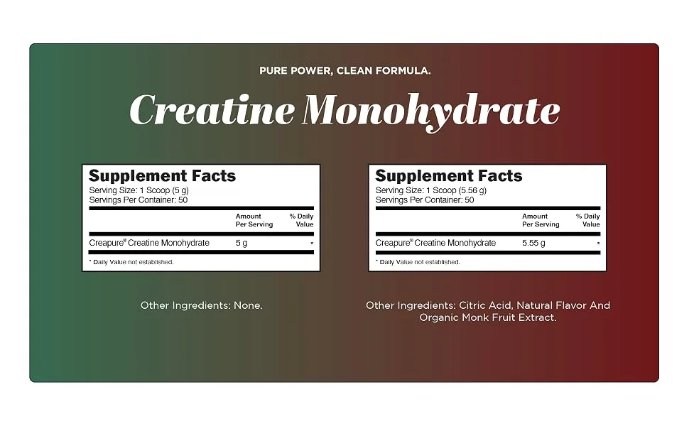 EarthNutri Pure Creatine made with Creapure Creatine Monohydrate Powder Unflavored - 50 servings - Creatine supplement facts