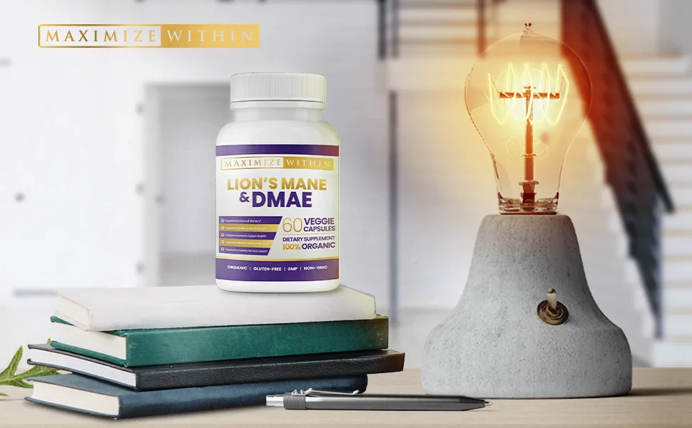 Maximize Within Lion's Mane & DMAE Capsules: Enhance Memory Boost Mental Clarity and Sharpen Focus - 60 Capsules for Maximum Cognitive Support - Lion