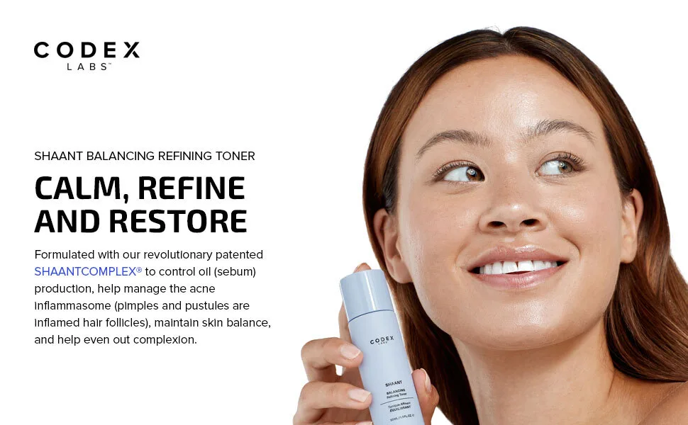 Codex Labs Shaant Refining Toner - Hydration & Pore Minimizer - for Acne Prone Skin - with 2% Gluconolactone - Cruelty-Free Vegan Skincare (100ml) - Shaant Refining Toner