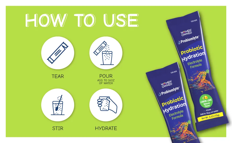 Probiomlyte- Probiotic Hydration Amplifier (Passion Fruit) with Patented TriBiom Microbiome Technology for Endurance Performance Energy and Gut Health - How to use