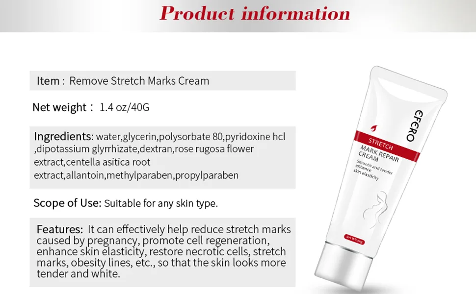 Stretch Marks Removal Cream Women Bad Sign Pregnancy Marks Acne Marks Remove Moisturizing Firming Body Skin - product information 2