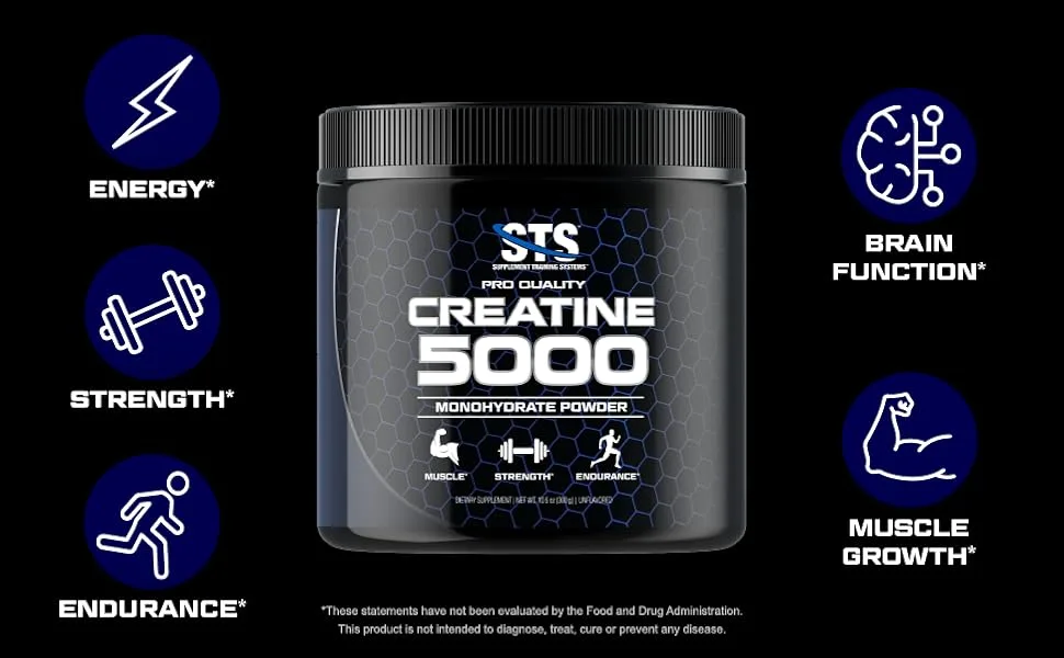 STS Creatine 300 Grams - 100% Pure Raw Creatine Monohydrate Powder Pre-Workout Post-Workout Build Muscle and Stamina - 60 Servings - with scoop - sts creatine