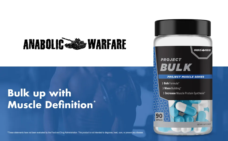 Anabolic Warfare Project Bulk Mass Building Formula Protein Synthesis Strength Muscle Definition Made with Botanicals* - Bulk up with muscle definition