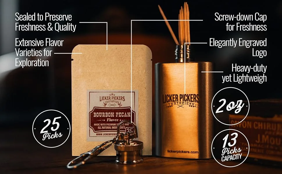 Licker Pickers Old Fashioned Flavored Toothpicks - 25 All White Birchwood Aged in Premium Spirits Old Fashioned 25 - toothpicks flavored, flavored toothpick, toothpicks
