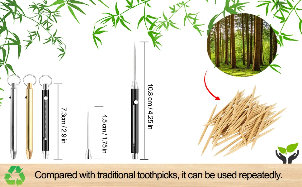 Portable Titanium Toothpicks Pocket Metal Toothpick Reusable with Stainless Steel Toothpick Holder Keychain Telescopic Toothpick (3 Pieces) Round - keychain titanium telescopic titanium toothpick