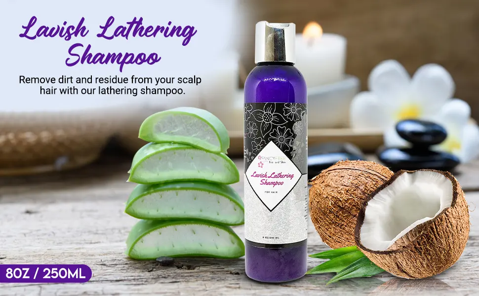Lavish Lathering Shampoo 8 oz - Deep Cleansing for Thick & Kinky Hair with Coconut Aloe Vera & Mint - Moisturizing Shampoo