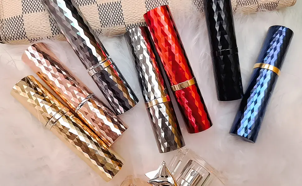 Travel Cologne Bottle Gold&Grey Rhombic Refillable Perfume Atomizer Travel Cologne Sprayer Refillable 5ml Spray Gold+Grey - refillable perfume atomizer
