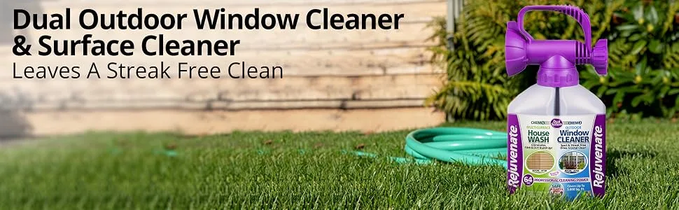 Rejuvenate Dual System Outdoor Window Cleaner & House Siding Cleaner with Hose-End Attachment - Outdoor Window Cleaner, Streak-Free Window Cleaner, House Cleaner, Outdoor Surface Cleaner
