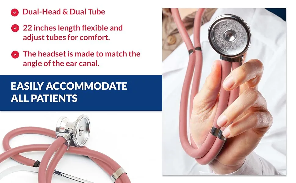 Dixie Ems Sprague-Rappaport Type Two Tube Stethoscope Frosted Pink - Easy to Carry
