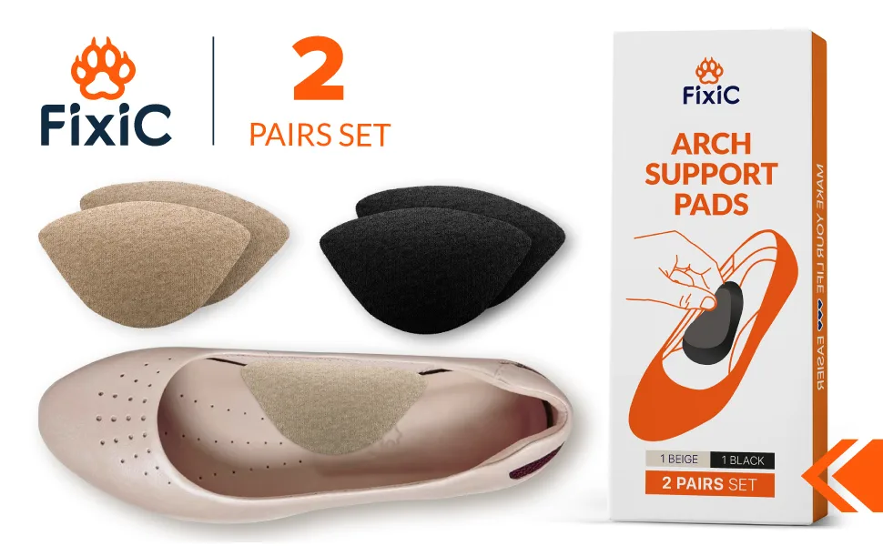 Fixic Arch Support Inserts - 2 Pairs Set - Self-Adhesive Foot Arch Support - Premium Flat Feet Arch Support Pads for Any Footwear - Soft Flat Foot Corrector - Arch Shoe Insert - Make Your Life Easier! - arch support inserts