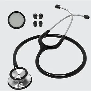 Ever Ready First Aid Pro Classic Dual Head Stethoscope for Paramedics and Nurses 4 Ear Tips Replacement Diaphragm - Black - full kit