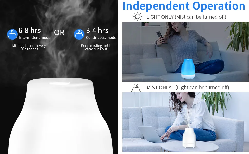 Essential Oil Diffuser 110ml Colorful Aromatherapy Diffuser with 8 Colors Lights Adjustable Mist Mode Waterless Auto Off Stocking Stuffers for Women Adults - essential oil diffusers