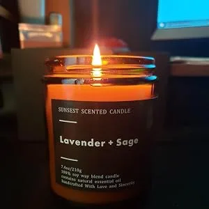 Scented Candle - Lavender & Eucalyptus - 100% Natural Soy Wax and Pure Essential Oils - Jar Candles, SunSest Candles, Scented Candles, Fragrant Candles, Soy Wax Candles.