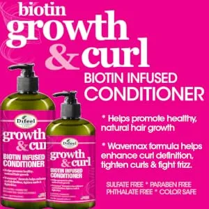 Difeel Biotin Shampoo & Conditioner 24oz Gift Set -Hair Growth & Curl Defining and for Curly - Paraben Sulfate Free Phthalate - Unisex - Growth & Curl Conditioners