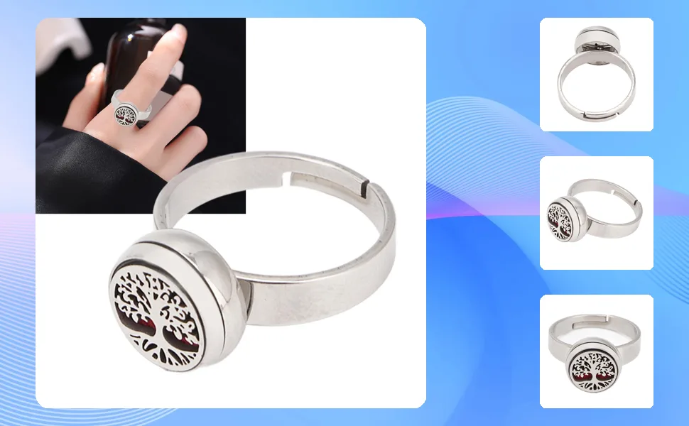 Essential Oil Diffuser Rings for Women Stainless Steel Rings for Girls Portable Aesthetic Jewelry Aromatherapy Diffusers Ring (R36-3) - 1412220193211-1