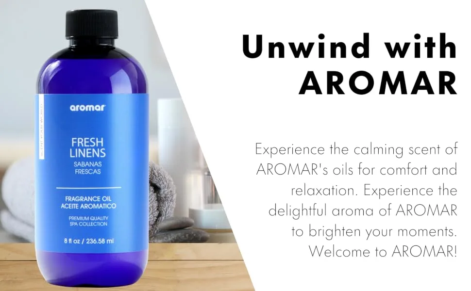 AROMAR Fresh Linen Fragrance Oil (235 ml) for Diffusers Uplifting Aroma for Aromatherapy Soap Making Candles Lotion Home Scents Linen Spray Bath Bombs Slime - essential oils