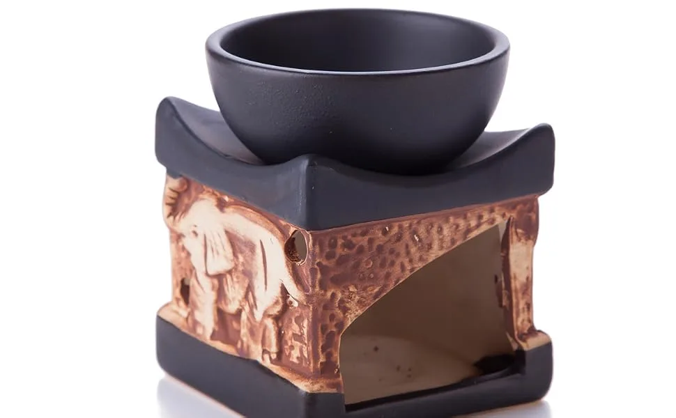 Feng Shui Zen Ceramic Essential Oil Burner Diffuser Tea Light Holder Great For Home Decoration & Aromatherapy OLBA095 - Elephant oil burner