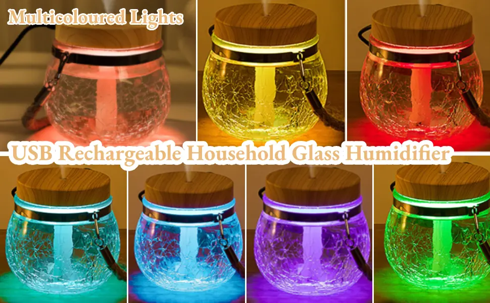 Glass Aromatherapy Essential Oil Diffuser 400ml USB Rechargeable Aroma Diffusers Cool Mist Humidifier with 7 Color Light Auto Shut Off for Home Office Yoga Spa Relax (Wood Grain) - Glass Aromatherapy Essential Oil Diffuser