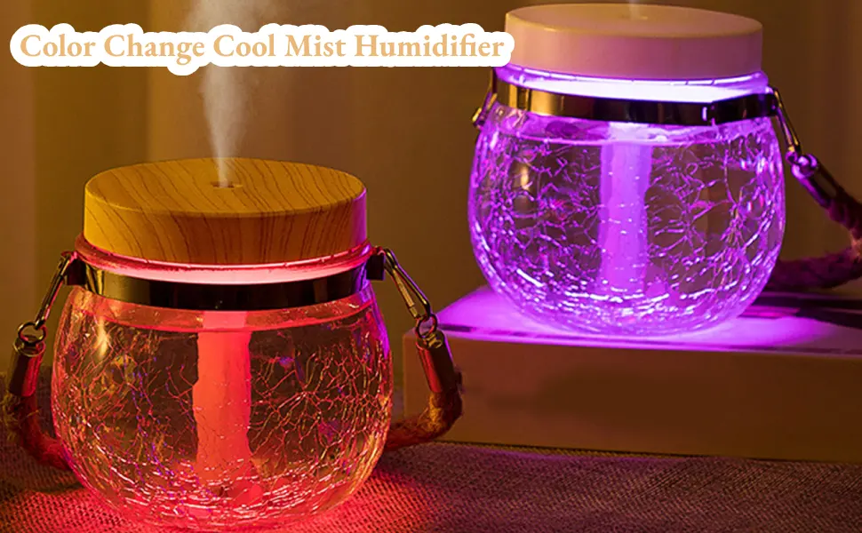 Glass Aromatherapy Essential Oil Diffuser 400ml USB Rechargeable Aroma Diffusers Cool Mist Humidifier with 7 Color Light Auto Shut Off for Home Office Yoga Spa Relax (Wood Grain) - Glass Aromatherapy Essential Oil Diffuser