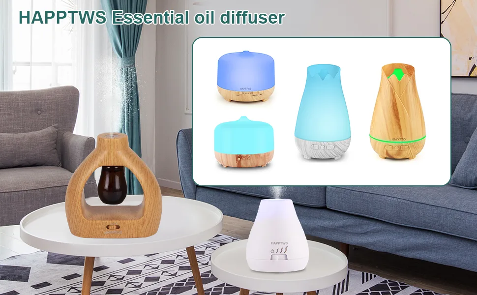 HAPPTWS Waterless Essentil Oil Diffuser Set - Cordless Diffuser 3 Timer Settings Battery Operated for Bedroom Yoga Studio Bathroom Pet Room Yellow - product information 1
