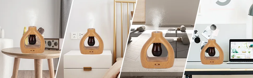 HAPPTWS Waterless Essentil Oil Diffuser Set - Cordless Diffuser 3 Timer Settings Battery Operated for Bedroom Yoga Studio Bathroom Pet Room Yellow - product information 5