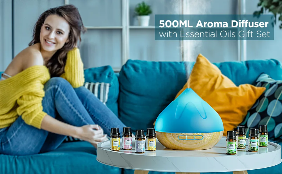 Aroma Diffiser with Essential Oils Set 500 ML Essential Oil Diffuser with Remote Control Humidifier with 14 Color Lights for Large Room 4 Timer Setting Auto Shut-Off - product information 1