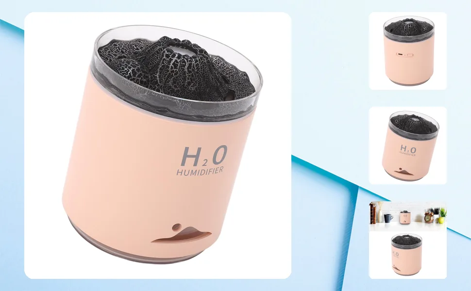 Essential Oil Diffuser Large acity Colorful Volcano Appearance Night Light Aromatherapy Oil Humidity Diffuser (Pink) - 3113230321112-1