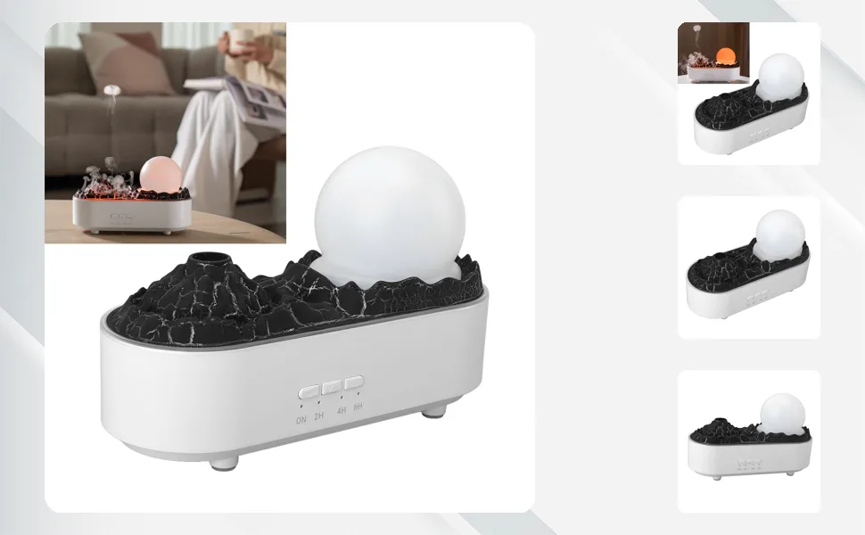 Aromatherapy Diffuser Volcano Aromatherapy Essential Oil Diffuser 200ML Humidifier Night Light 2 Mist Mosdes 3 Light Colors 2H 4H 6H Timer for Home White - 3113240151511-1