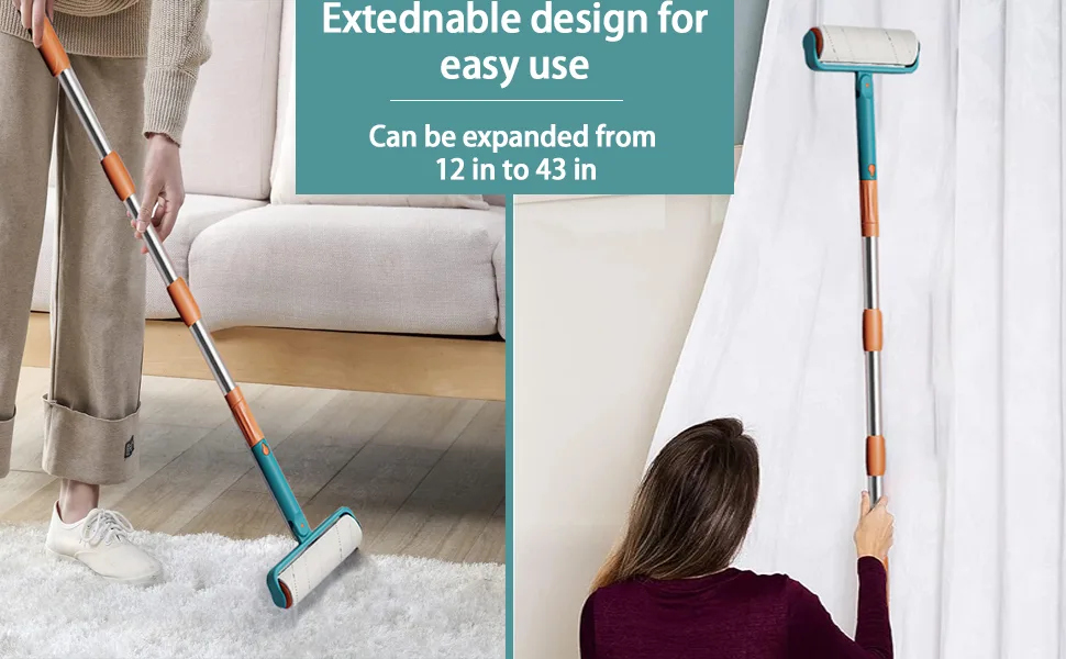 Extendable Long Lint Roller with Dust-Proof Cover Includes 3 Refills 180 Sheets for Furniture Clothes Floor Carpet Curtains (Pink:Full Scene Applicable Version) - product information 2