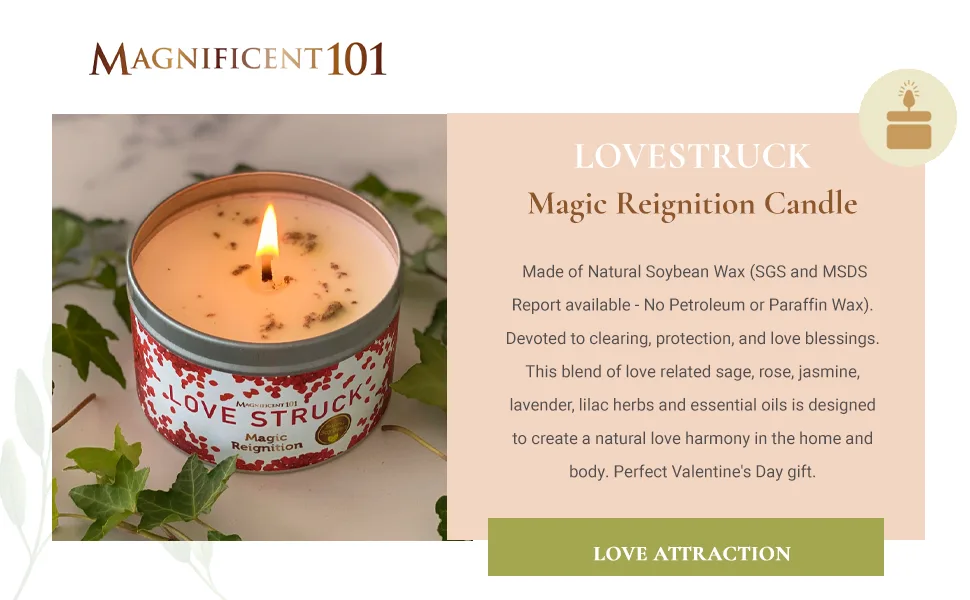Magnificent 101 Love Struck Aromatherapy Candle 6 Oz - 30 Hour Burn | Soy Wax Tin Candle for Love Reignition Purification Manifestation & Chakra Healing - magic reignition candle lovestruck