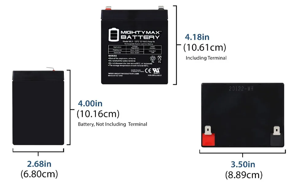12V 5Ah F2 SLA Replacement Battery for SEC Microlyte SEC 12-4.5 - product information 2