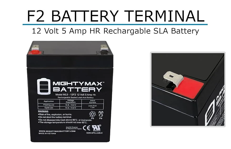 12V 5Ah F2 SLA Replacement Battery for SEC Microlyte SEC 12-4.5 - product information 3