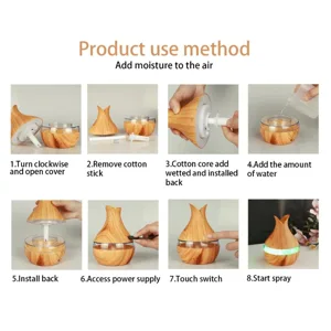 300ml Essential Oil Diffuser Small Aromatherapy Diffuser Cool Mist Humidifier with 7 Colors LED Lights Auto Off Timer Aroma Diffuser Scent Humidifier or Home Office Room - JM27337-2