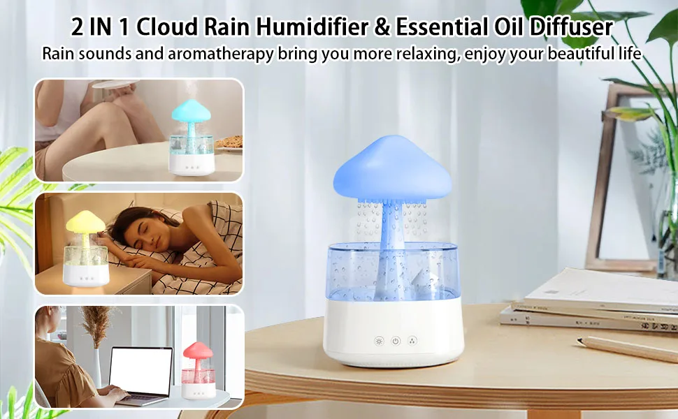 Cloud Humidifier 7 Colors Night Light Aromatherapy Essential Oil Diffuser Cloud And Rain Desktop Diffuser to Help Sleep Perfect for Bedroom Home and Office - product information 2