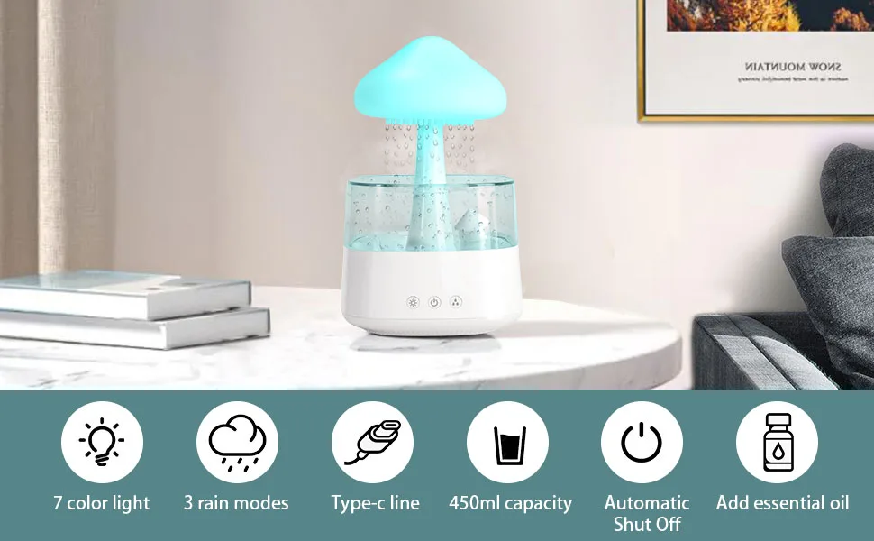 Cloud Humidifier 7 Colors Night Light Aromatherapy Essential Oil Diffuser Cloud And Rain Desktop Diffuser to Help Sleep Perfect for Bedroom Home and Office - product information 7