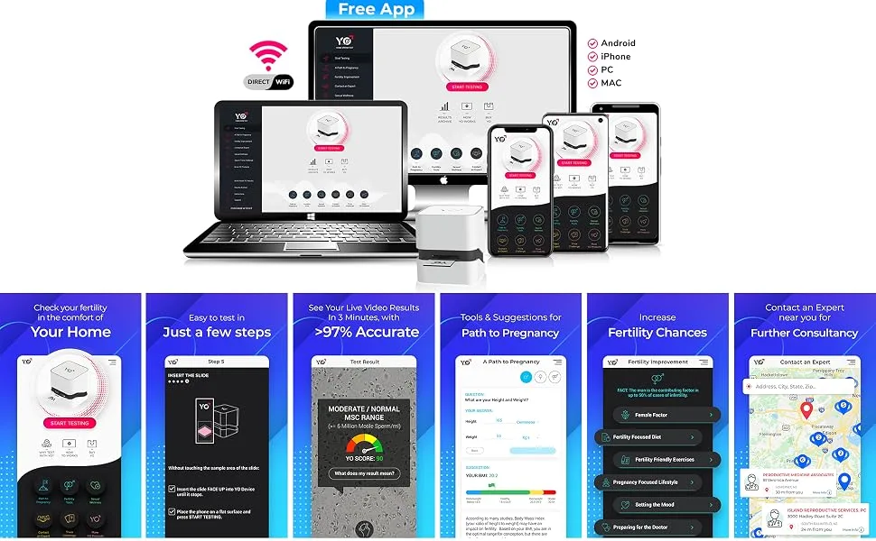 Refill Kit | 2 Additional Tests for YO Home Sperm Test | Motile Semen Analysis | YO Testing Device NOT Included - Refill Pack Only | Choose: 4 Pack, 2 Pack 2 Count (Pack of 1) - YO Home Sperm Test App Free Fertility Improvement tools Fertility Diet Sperm Test for Male Fertility
