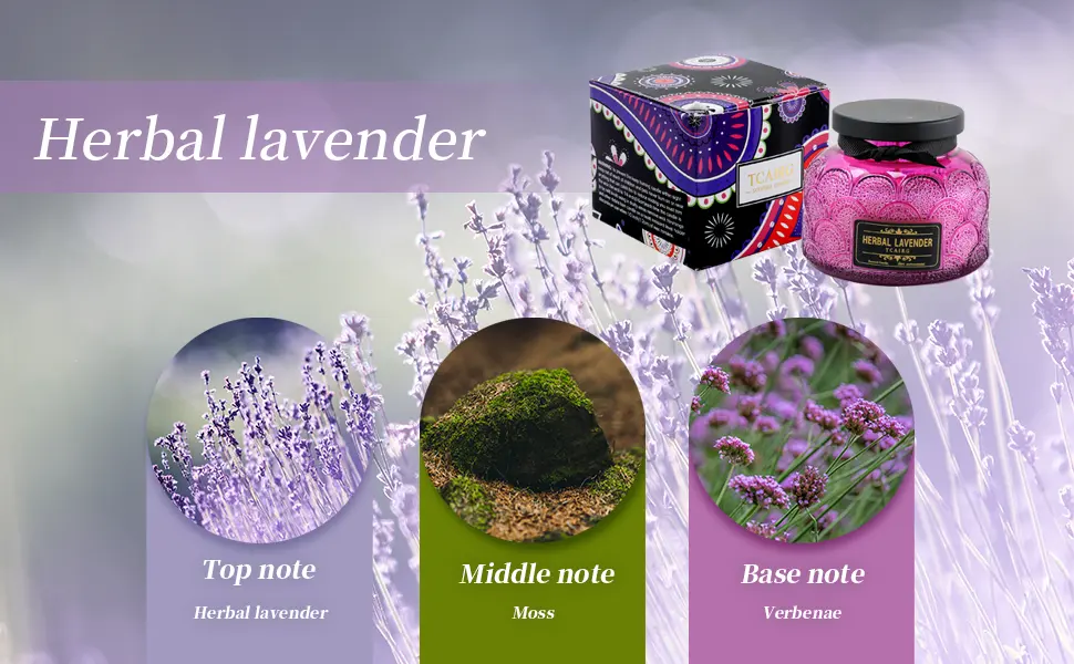 Lavender Scented Candle Gift for Women Aromatherapy Candle 7oz Candle for Home Scented Naturally Scented Soy Candles 50 Hours Long Burning - herbal lavender
