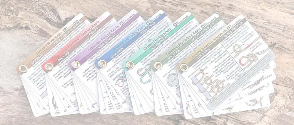 ReferenceReady Fly Fishing Knot Cards - Waterproof Guide to 14 Essential Fly Fishing Knots - Includes Mini Carabiner - knot tying book cards rope kit scouts bsa pro knot klutz tieing