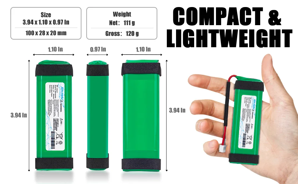 6000mAh Replacement Batteries for JBL Charge 3 GSP1029102A 22.2Wh/3.7v. - SIZE