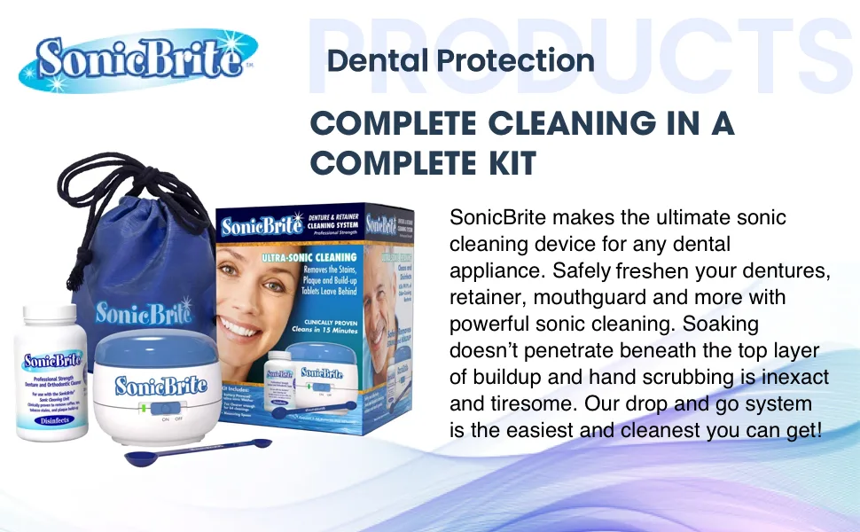 Denture / Retainer Cleaning Kit Clean any Removable Dental Device with a Powerful Sonic Bath Cleaner for Night & Mouth Guards Aligners & More Powerful Cleaning System - product information 1