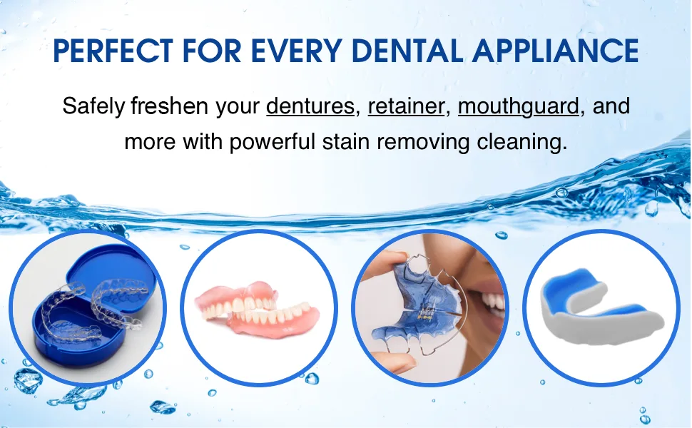 Denture / Retainer Cleaning Kit Clean any Removable Dental Device with a Powerful Sonic Bath Cleaner for Night & Mouth Guards Aligners & More Powerful Cleaning System - product information 3