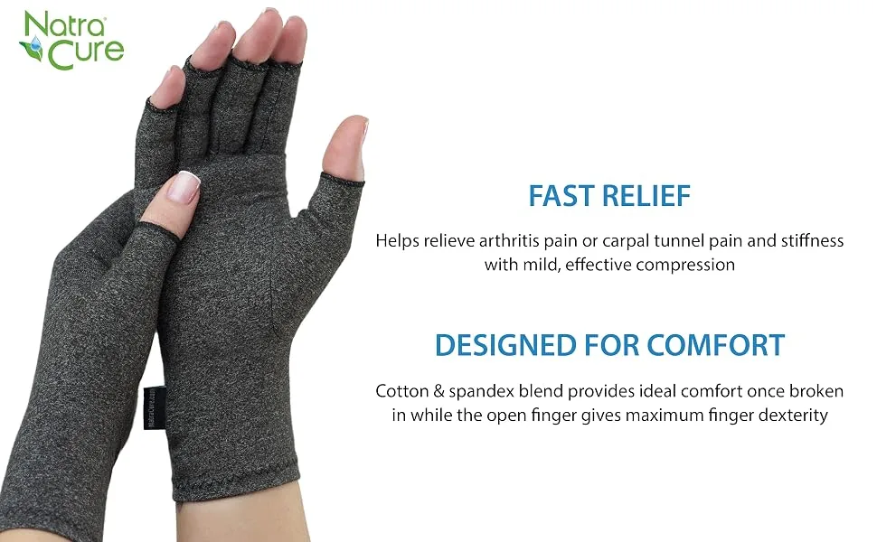 NatraCure Arthritis Compression Gloves - (Sizes: S M L) - Medium - (For Relief from Stiff Joints Inflammation Carpal Tunnel and Rheumatoid & Osteoarthritis Pain) Medium - Gloves - Product with descriptive text