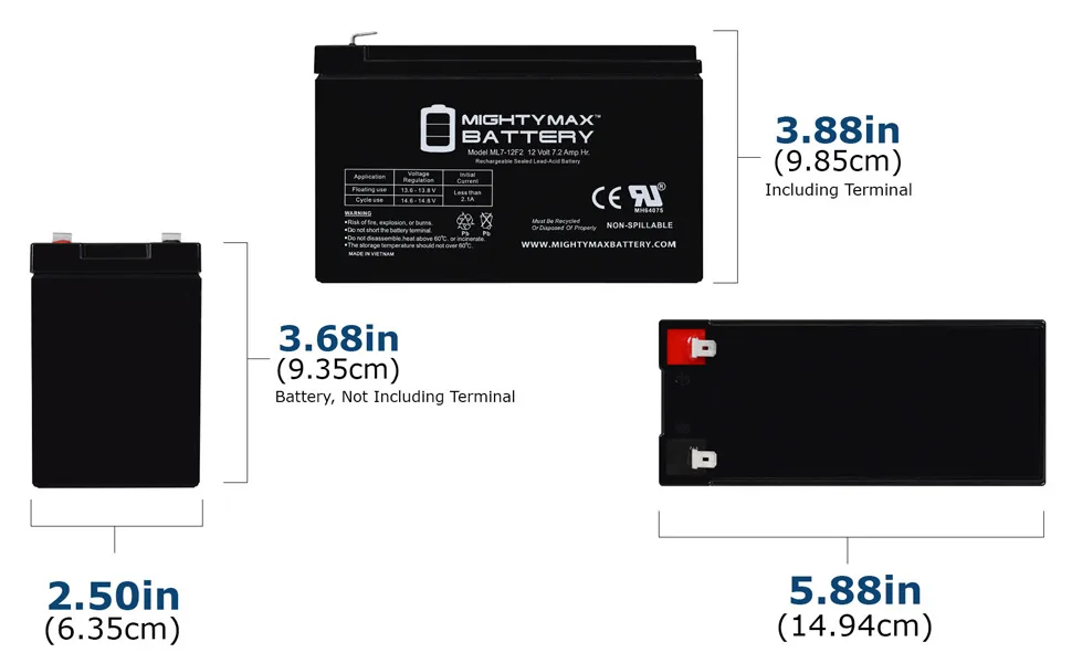 Mighty Max Battery 12V 7Ah F2 Replacement Battery for Streamlight E-Flood Litebox HL - product information 2