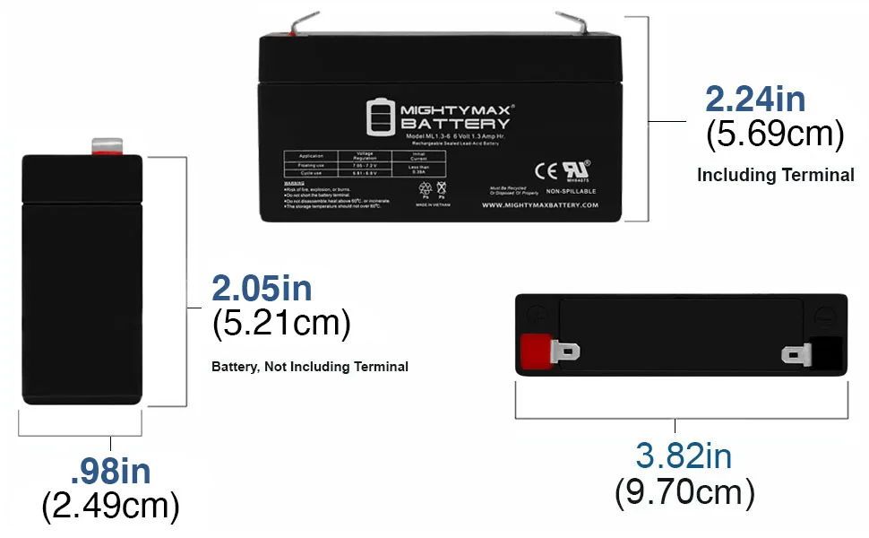 Mighty Max Battery 6V 1.3Ah SLA Replacement Battery Compatible with Dyna-Ray S18169 - product information 2