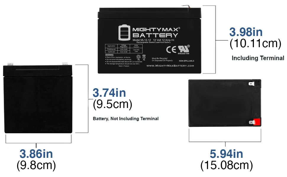 Mighty Max Battery ML12-12 - 12V 12AH F2 SLA AGM DEEP-Cycle Rechargeable Battery - product information 2