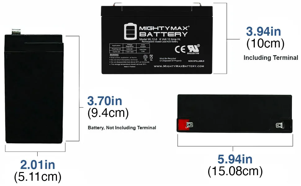 6V 12AH F2 Replacement Battery for Sure-Lites UN1-SRB - product information 2