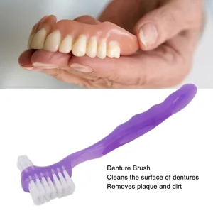 JTLB Portable False Teeth Cleaning Brush Denture Dirt and Plaque Remover Brush Kit Ideal for Elderly for Home and Travel Use () Purple - 1411220259811-3