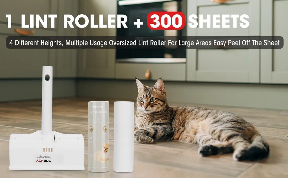 Large Floor Lint Roller - Lint Rollers for Pet Hair Extra Sticky with Long Handle 6.3" Wide 5 Refill 300 Sheets Lint Roller for Clothes Sofa Bed - lint roller for floor