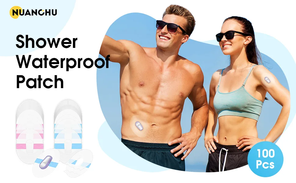 100 Pieces Shower Waterproof Patch Transparent Waterproof Adhesive Patch Compatible with G6 Overpatch Transparent Stickers Long Lasting Sweat-Proof Continuous Glucose Monitor Protection (Blue) - product information 1