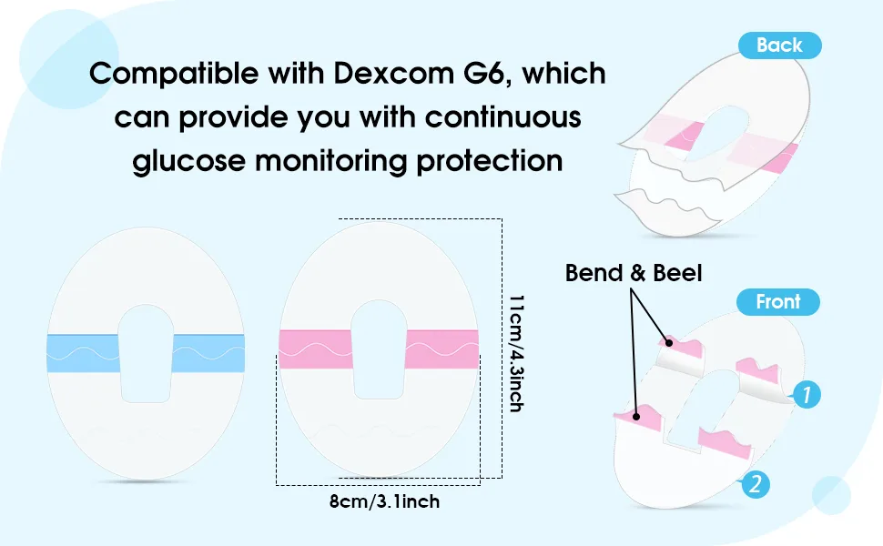 100 Pieces Shower Waterproof Patch Transparent Waterproof Adhesive Patch Compatible with G6 Overpatch Transparent Stickers Long Lasting Sweat-Proof Continuous Glucose Monitor Protection (Blue) - product information 2